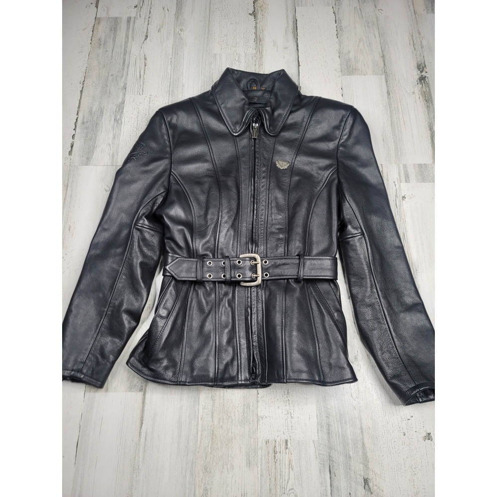 First Gear By Hein Gericke Leather Padded Motorcycle Jacket With Belt Women's 36